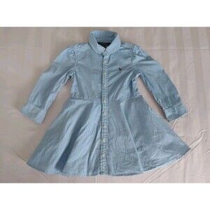 Ralph Lauren Shirt Dress Girls Classic Cotton Oxford Button Down LS 2T EUC